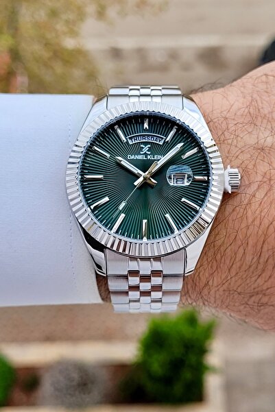 Daniel Klein Kadranı Yeşil Kordonu Beyaz Renk 24 Ay Garantili Erkek Kol Saati