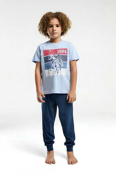 U.S. Polo Assn. Costum de pijama pentru băiat, 100% bumbac, cu mânecă scurtă, cu licență de polo american
