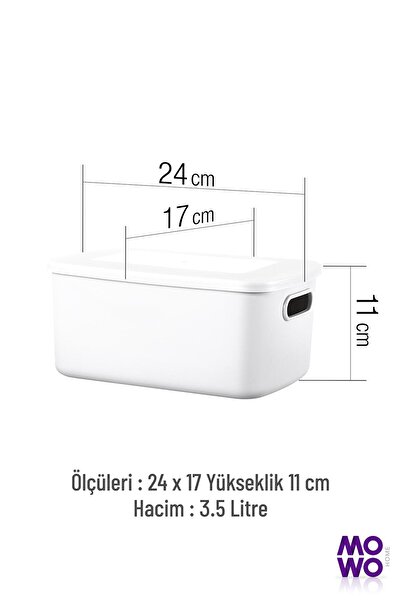 Mowo Home Retro Box Set of 3 White 3.5 Lt - Organizer Storage Box with Lid, Organizer