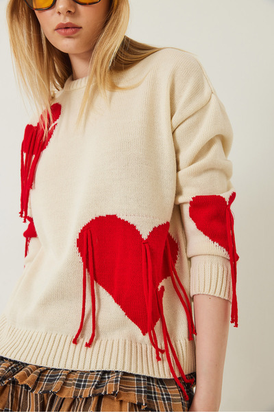 Bianco Lucci Dámský svetr s třásněmi ve tvaru srdce 20246860