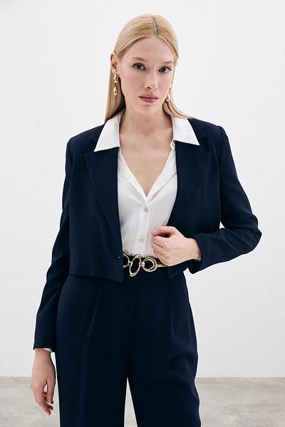 Sateen Short Crepe Jacket - Navy Blue