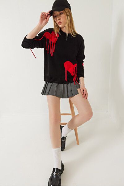 Bianco Lucci Pulover de tricotaj cu franjuri inimă pentru femei 20246860