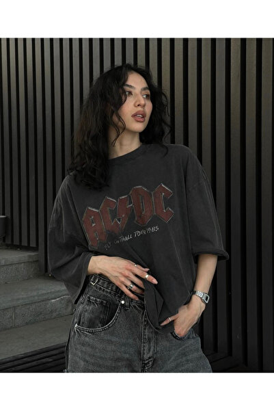 DEEFWEAR Unisex omyvatelné oversexové triko s AC DC potiskem