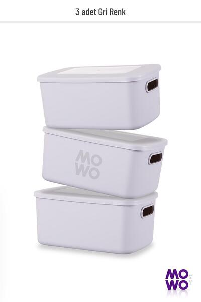 Mowo Home 3-Piece Grey Retro Box - 3.5 Lt Capacity, Organizer Storage Box, Organizer