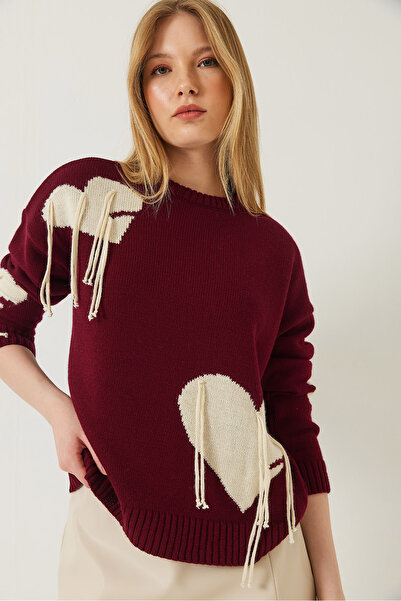 Bianco Lucci Women's Heart Fringe Knitwear Sweater 20246860