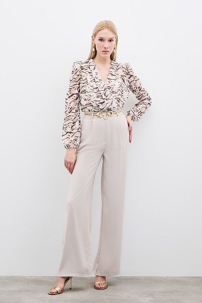 Sateen Pleated Crepe Trousers - Stone