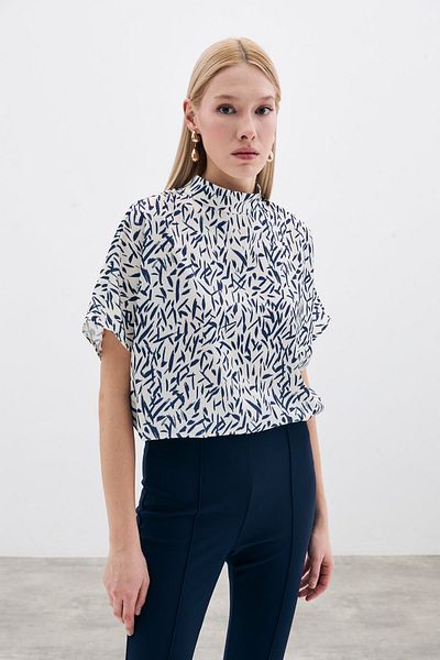 Sateen Μπλούζα με μοτίβο μανίκι νυχτερίδας - Navy Blue