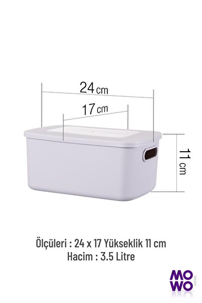 Mowo Home Retro Box 3'lü Gri 3,5 Lt Çok Amaçlı Düzenleyici Kapaklı Saklama Kutu, Organizer, Storage