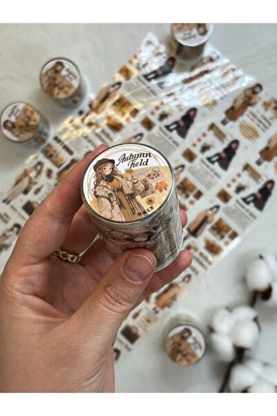 Kağıt Gemi Dükkan Sonbahar Ve Genç Kız Temalı Pembe Renk Washi Bant 2m/Washi Tape/Masking Tape/Desenli Bant/Sticker