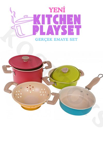 kosetoys Girl Child Toy Real Enamel Plating Pot Pan Kitchen Set