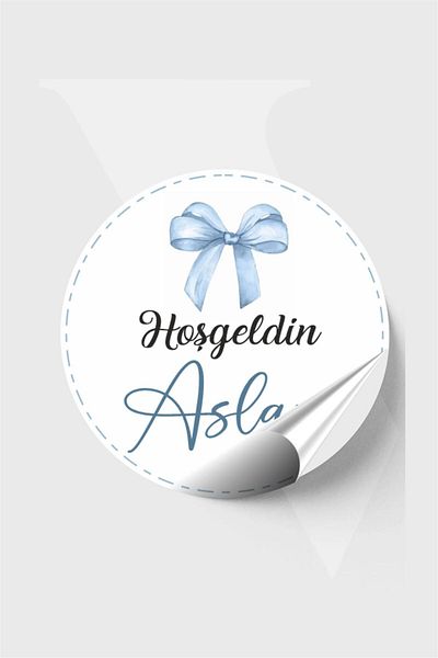 Piksel Grafik 4X4 cm Blue Ribbon Baby Tag - Baby Shower and Birthday 96 Pieces
