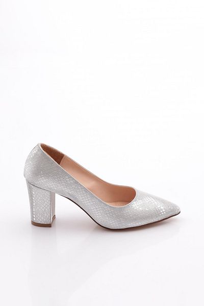 DGN Pantofi cu toc pentru femei cu model șarpe argintiu - 216962621