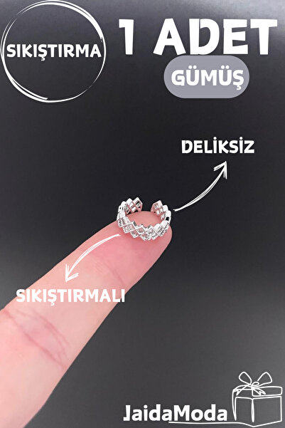 Jaida Moda Gümüş Zikzaklı Sıkıştırmalı Deliksiz Kıkırdak Küpe