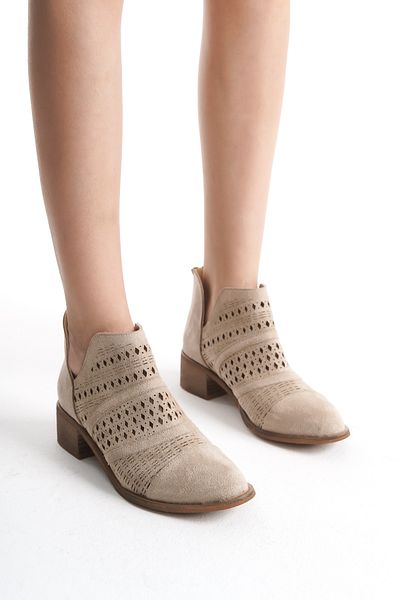 MARSEDO Betts Beige γυναικείες καλοκαιρινές μπότες - μυτερή μύτη και χοντρό τακούνι με κούφια