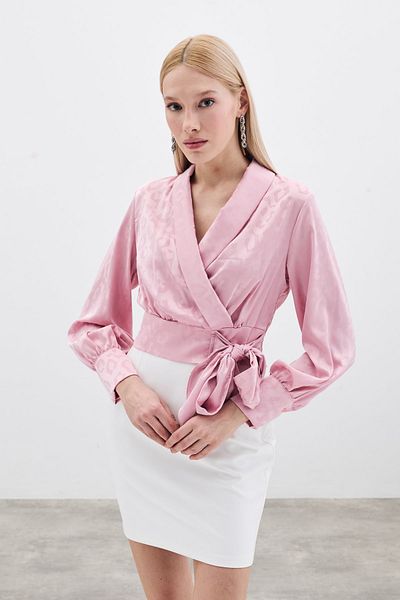 Sateen Pink Satin Blouse - Side Sash