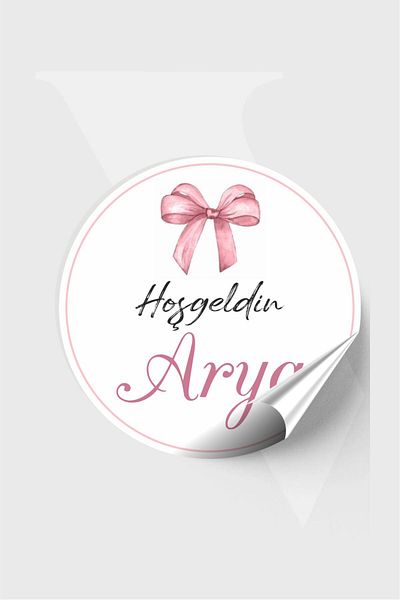 Piksel Grafik Pink Ribbon Baby Tag - for Baby Shower and Birthday, 4X4 cm 96 Pieces