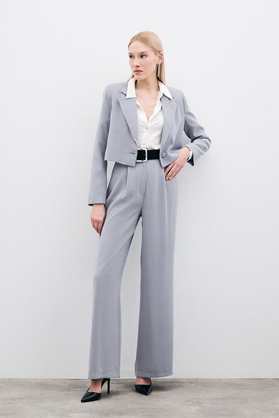 Sateen Pleated Crepe Trousers - Gray