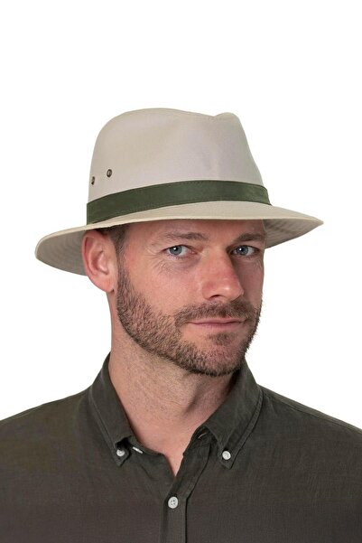 Külah Men's Summer Cotton Beige Sun Protection Fedora Panama Hat - Adjustable