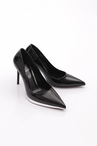 DGN Black Patent Leather Pointed Toe Women's High Heels - 66292859