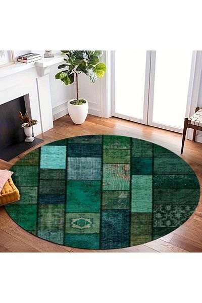 Bamyum Trunk Bedruckter Teppich Chenille-Druck Maschinell Hergestellt 160 x 160 cm Teppich Grün