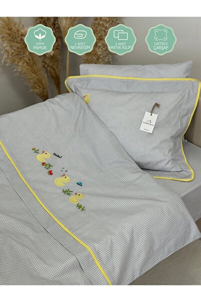 MAMARADUGA طقم سرير أطفال قطن 100% مطرز باللون الرمادي على الطراز الكوري (تصم...