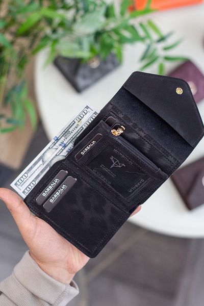 Garbalia Vegan Leather Mini Leopard Pattern Black Women's Wallet with Coin Eyes and Lots of Card Holders