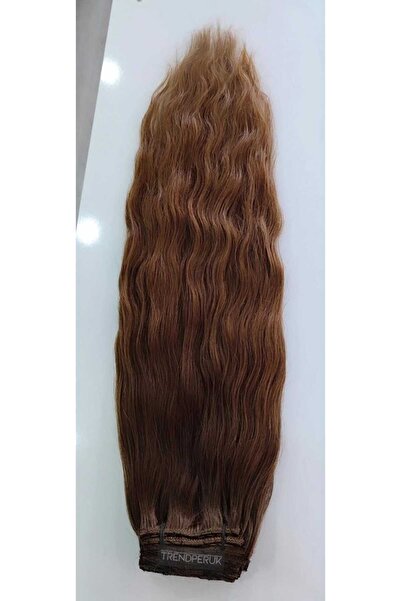 Nurdan Trend Peruk Gerçek Saç 8 Parça Çıtçıt Set 200 gr. 70 cm Dip Kumral Alt...