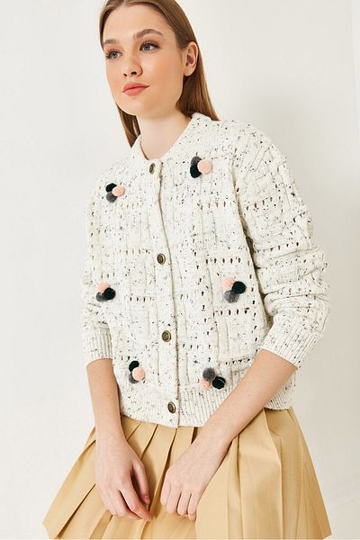 Bianco Lucci Women's Pompom Patterned Knitwear Cardigan 20246270