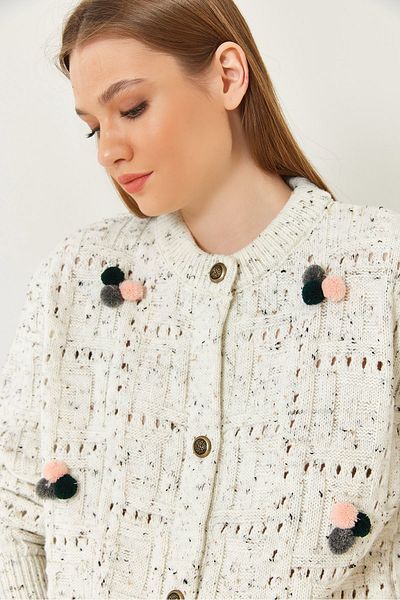 Bianco Lucci Women's Pompom Patterned Knitwear Cardigan 20246270