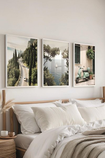 Postifull Set de pictură cu cadru alb, pictură murală de vizită a Italiei, set de 3 posteri, nr:300696