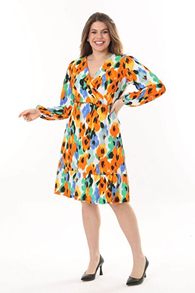 Mooi XXL Rochie elastică de mărime mare pentru femei, portocaliu, acuarelă, c...