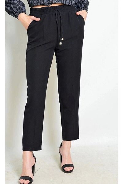 PALAZZO Pantaloni de damă cu tăietură morcov negru cu talie elastică