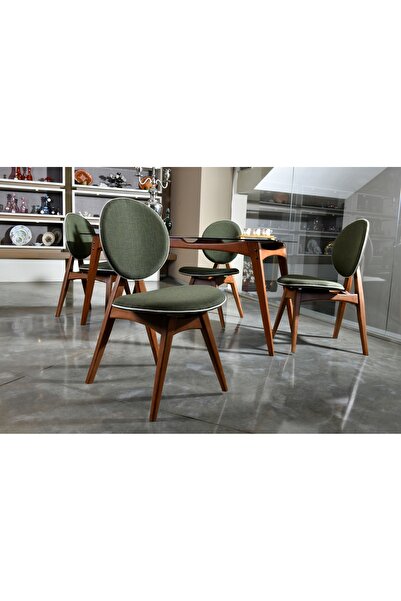 VOWTURKEY Touch Iskandinav Tasarım Ahşap Salon&mutfak Sandalyesi-yeşil Keten(...
