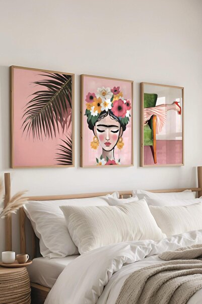 Postifull Комплект за картини с дървена рамка, Розова максималистична стенна картина, Комплект от 3 постери, № 300782