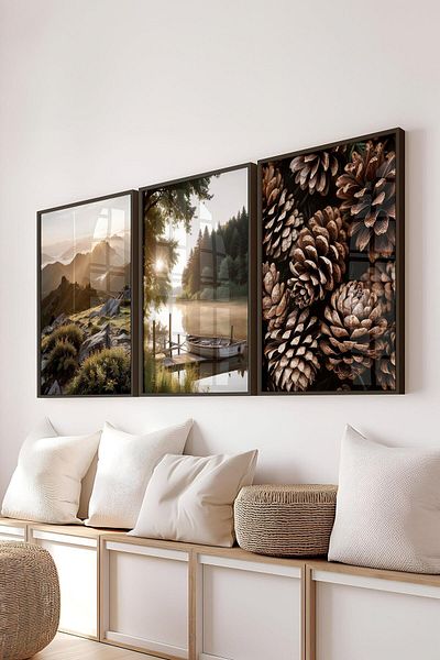 Postifull Set de pictură cu cadru negru, pictură murală cu fotografii naturii, set de 3 posteri, nr:300702