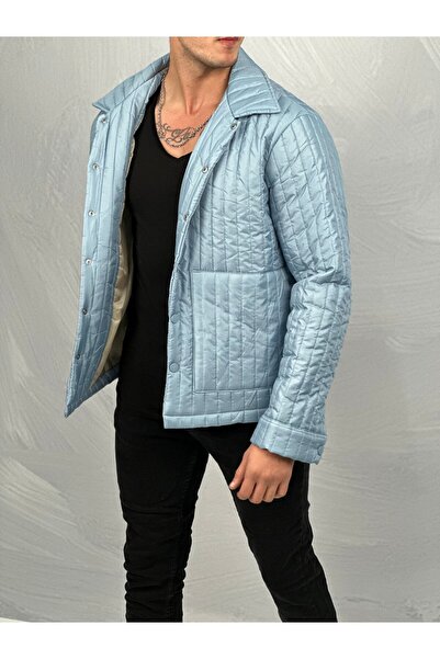 MODEFENDİ Erkek Buz Mavisi Çizgi Detaylı Klasik Kesim Yan Ceplı Cıtcıt Kapama...