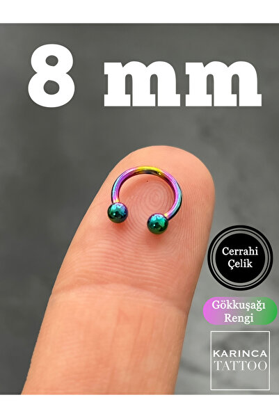 Karınca Piercing 8 Mm Alacalı Renk Yarım Halka Tragus Kulak Helix Smiley Duda...