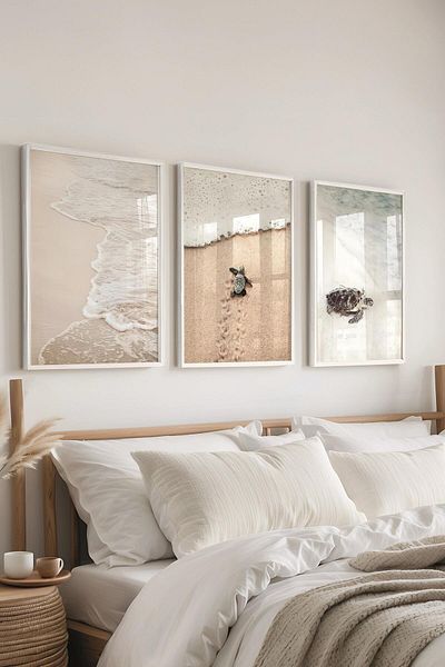 Postifull Set de pictură cu cadru alb, pictură de perete broască țestoasă și ocean, set de 3 postere, nr:300727