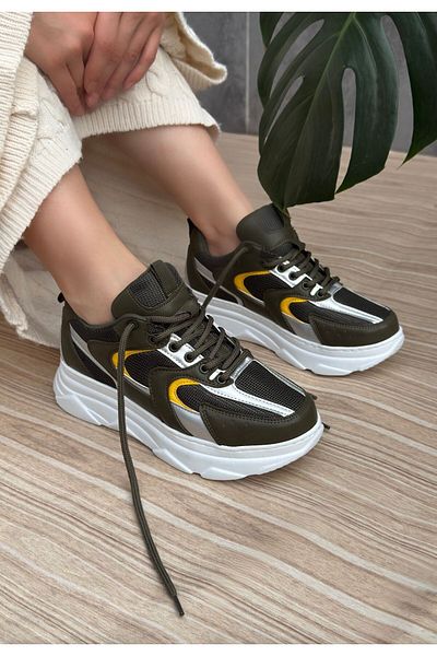 ED KLAS Cata Green Skin Mustard Detailed Sports Shoes