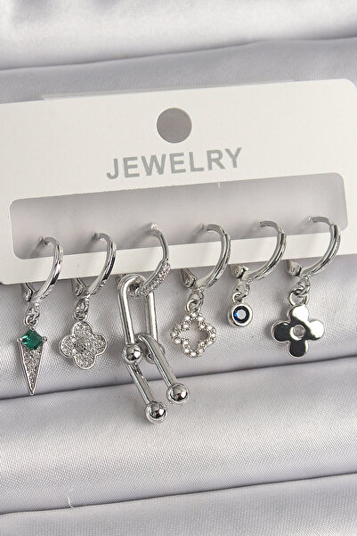 Skygo Brass Silver Color Zircon Stone Multiple Figure Women's Earring Set - Tj-Bkp10095
