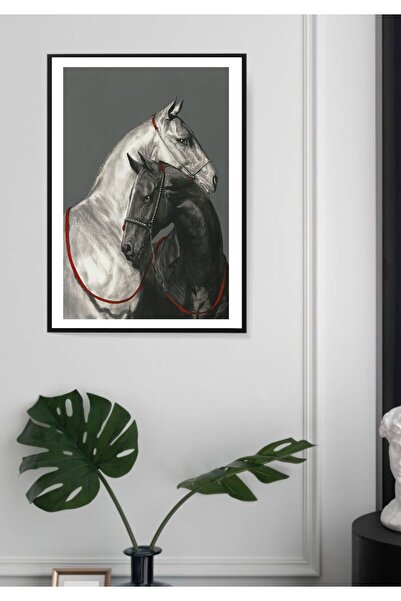 Hediye köşem Ahşap çerçeve şeffaf PVC ön koruyuculu at temalı duvar tablosu