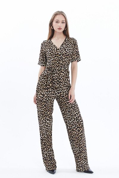 penyebizden Leopard Print Crepe Jumpsuit - Women'S, Waist Belt and Zip