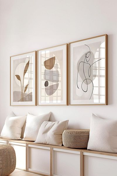Postifull Σετ ζωγραφικής με ξύλινο πλαίσιο, Boho Brown Wall Painting, Σετ αφίσας 3 τεμαχίων, No:300785