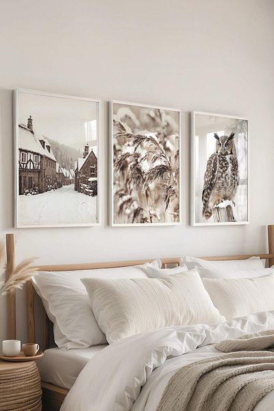 Postifull Set de pictură cu cadru alb, pictură murală fotografii de iarnă, set de 3 posteri, nr:300729