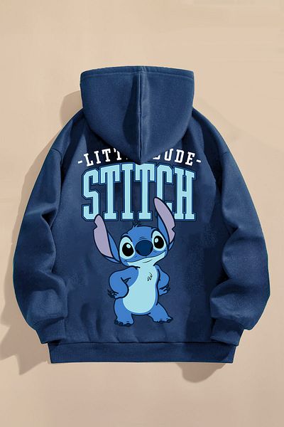 PURE EFFECT Hanorac pentru copii Lilo și Stitch Printed Indigo - Cu trei fire ridicate