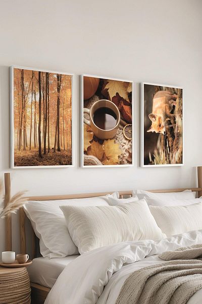 Postifull Set de pictură cu cadru alb, pictură murală cu fotografii de toamnă, set de 3 posteri, nr:300704