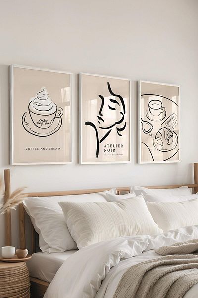 Postifull Set de pictură cu cadru alb, pictură de perete pentru bucătărie Boho, set de 3 posteri, nr:300767