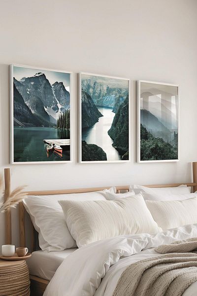 Postifull Set de pictură cu cadru alb, pictură de perete pe lac, set de 3 posteri, nr:300711