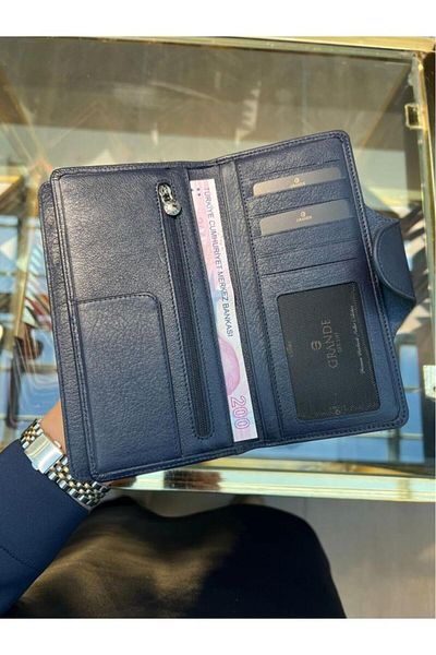 Grande Navy Blue Genuine Leather Unisex Wallet - 2644