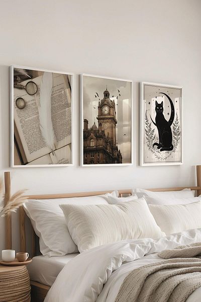 Postifull Set de pictură cu cadru alb, pictură de perete de toamnă pentru școala de magie, set de 3 posteri, nr:300708